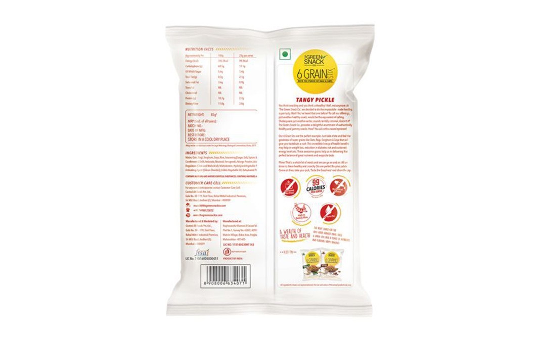 The Green Snack Co 6 Grain Stix, Tangy Pickle    Pack  85 grams
